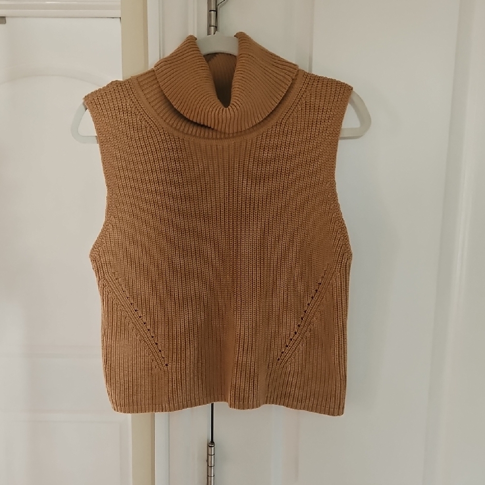 French Connection Tan Ribbed Turtleneck Sweater Vest